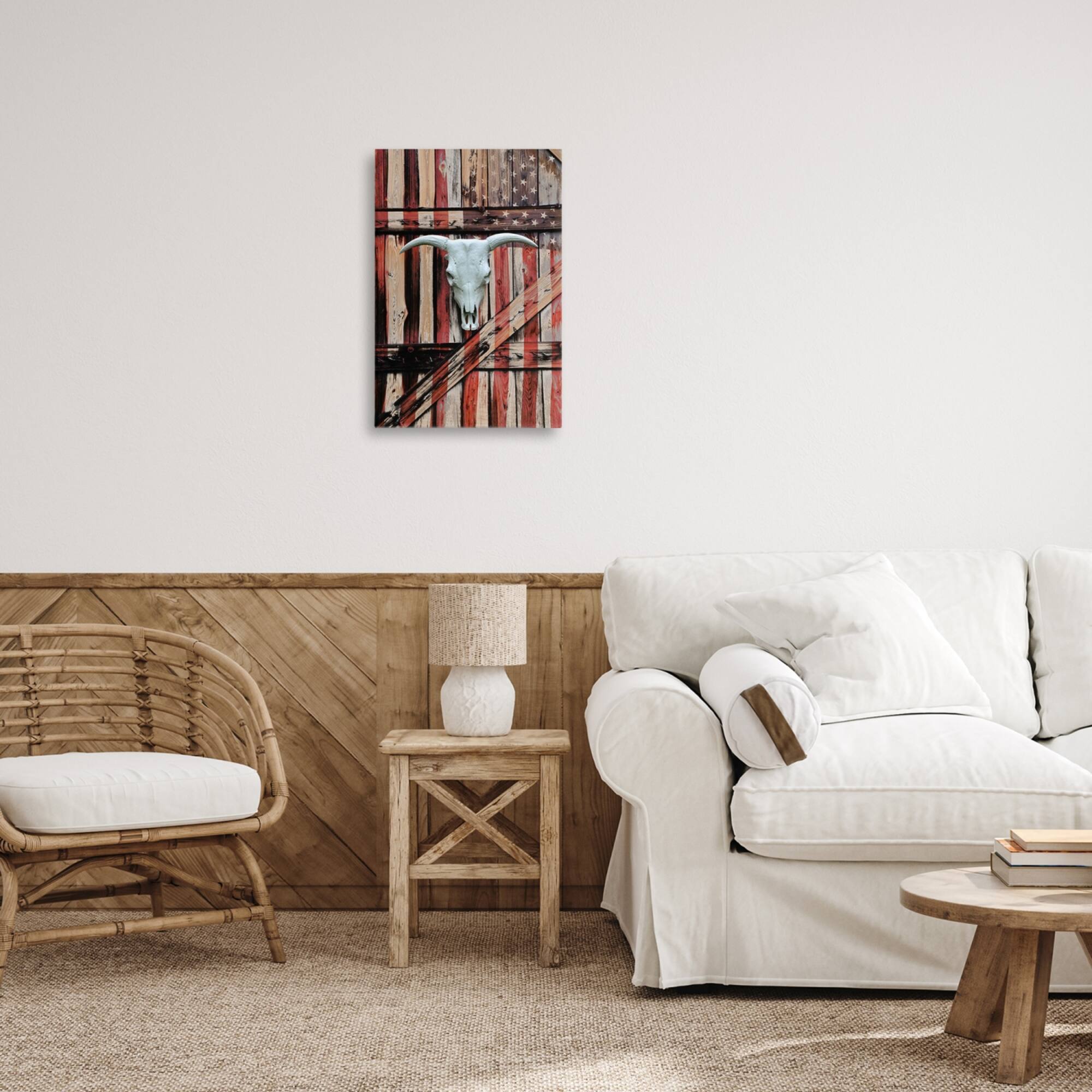 Stupell Industries Patriotic Cow Skull Canvas Wall Art